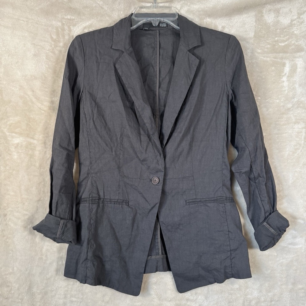 Eileen Fisher Linen Blazer Jacket Size 4 Gray Minimalist Old Money Career